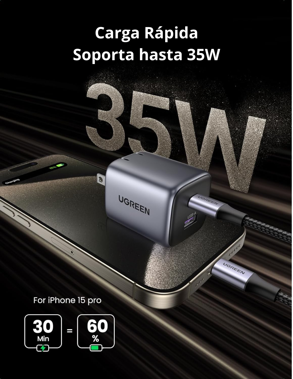 Foto 3 pulgar | Cargador 2 En 1 De 35w Ugreen Nexode 1 Usb-c, 1 Usb-a De Carga Rápida