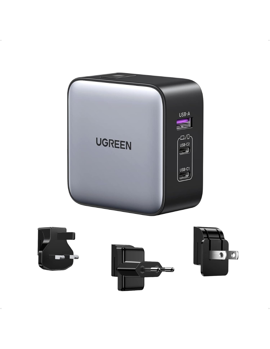 Cargador De Viaje Ugreen Nexode 3 Puertos 65w Uk/usa/eu