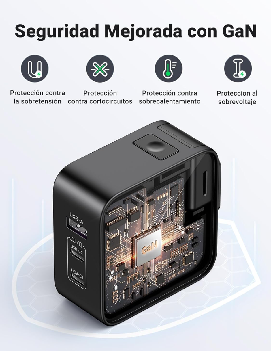 Foto 7 pulgar | Cargador De Viaje Ugreen Nexode 3 Puertos 65w Uk/usa/eu