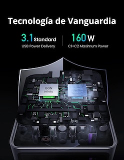Foto 8 | Cargador Ugreen Nexode Pro 3 Usb-C, 1 Usb-A 160W con Cable USB-C 1.5m