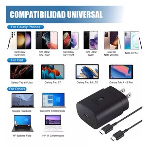 Foto 5 | Cargador Rápido Tipo C De 25w Para Samsung Galaxy Con Cable Negro