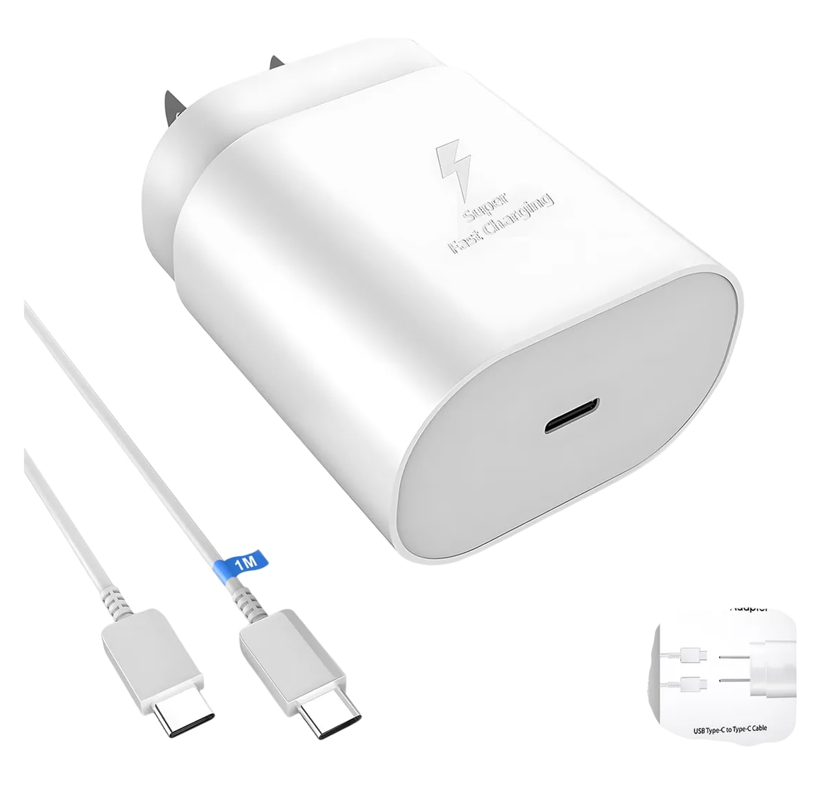 Cargador Rápido Tipo C De 25w Para Samsung Galaxy Con Cable Blanco $449