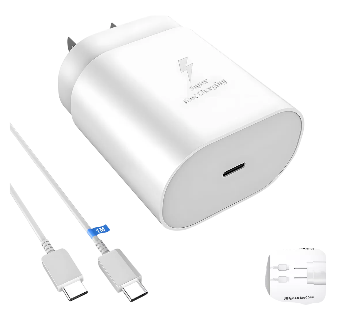 Cargador Rápido Tipo C De 25w Para Samsung Galaxy Con Cable Blanco