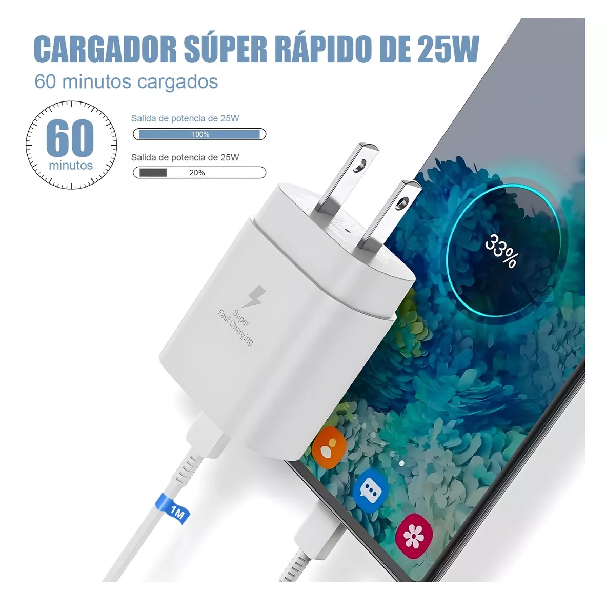 Foto 3 pulgar | Cargador Rápido Tipo C De 25w Para Samsung Galaxy Con Cable Blanco