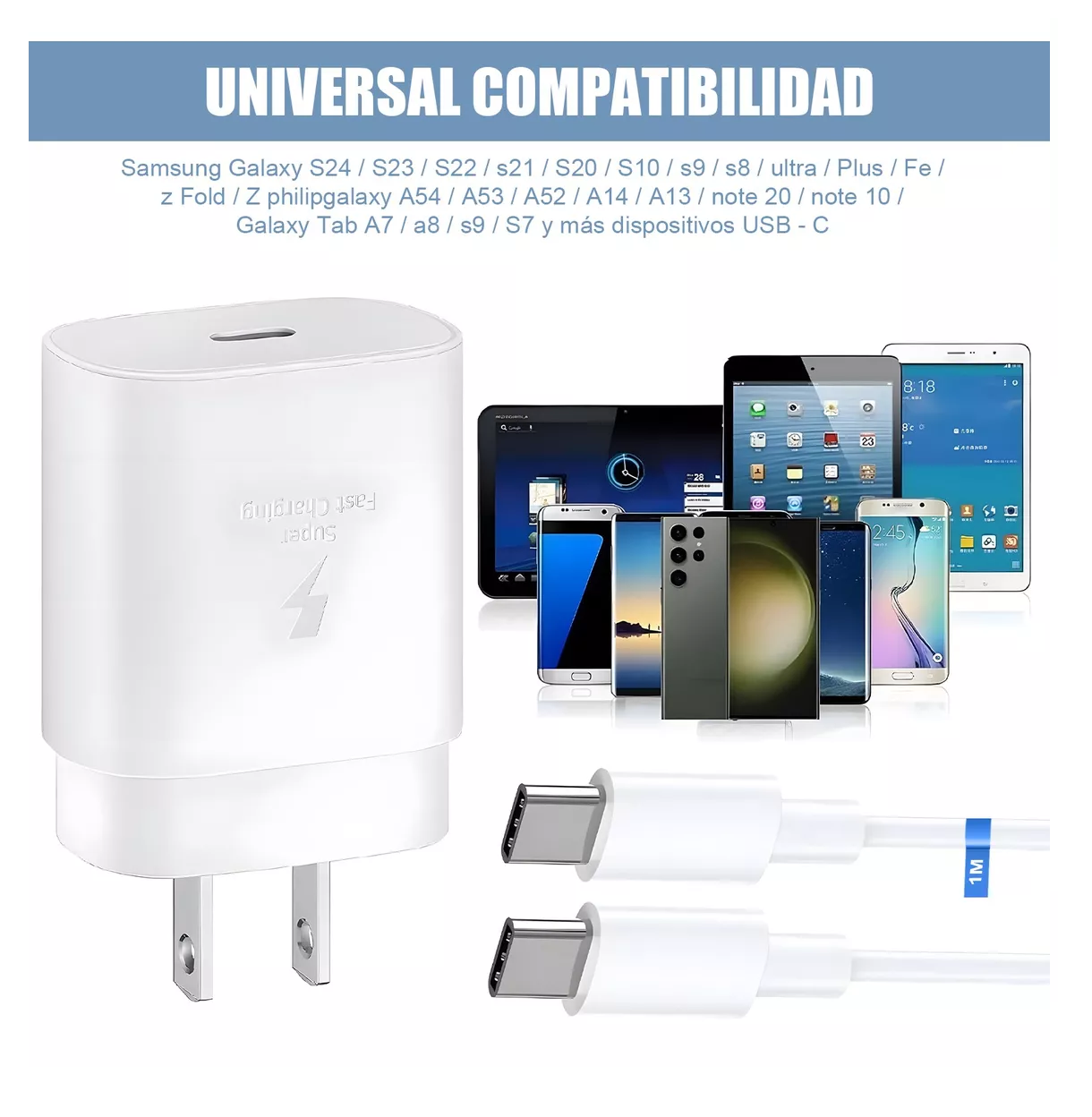 Foto 4 pulgar | Cargador Rápido Tipo C De 25w Para Samsung Galaxy Con Cable Blanco