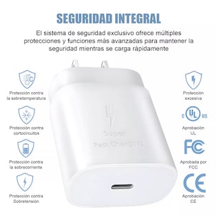 Foto 4 | Cargador Rápido Tipo C De 25w Para Samsung Galaxy Con Cable Blanco