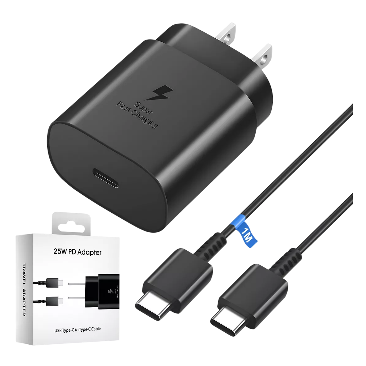 Cargador Rápido Tipo C De 25w Para Samsung Galaxy Con Cable Negro