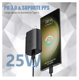 Foto 2 | Cargador Rápido Tipo C De 25w Para Samsung Galaxy Con Cable Negro