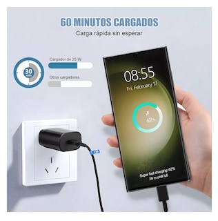 Foto 4 | Cargador Rápido Tipo C De 25w Para Samsung Galaxy Con Cable Negro