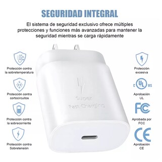 Foto 4 | Cargador Rápido Tipo C De 25w Para Samsung Galaxy Con Cable Blanco
