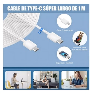 Foto 5 | Cargador Rápido Tipo C De 25w Para Samsung Galaxy Con Cable Blanco