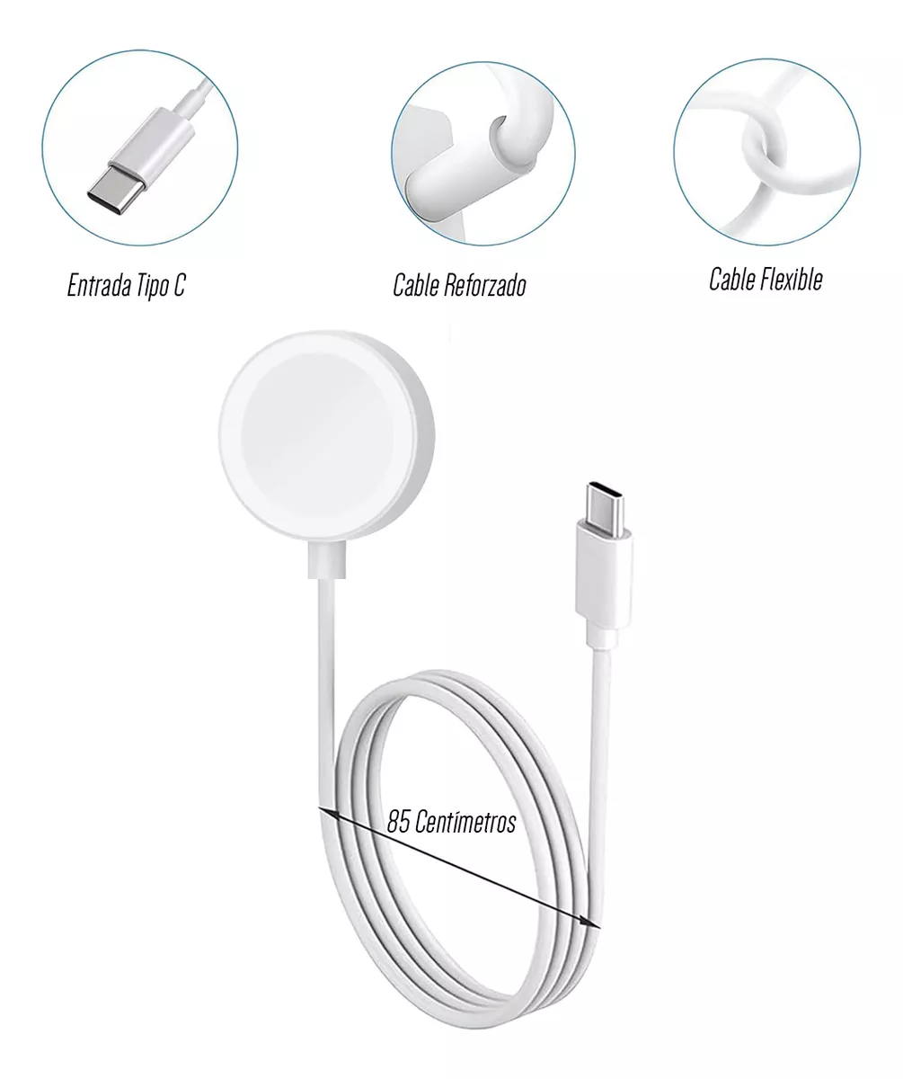 Foto 5 pulgar | Cargador Para Apple Watch Magnético Cable Usb C Carga Iwatch Color Blanco