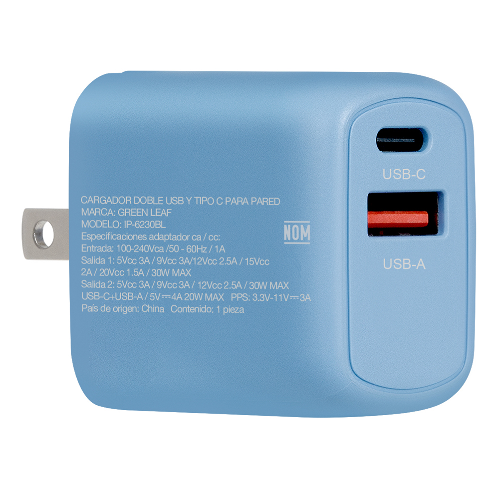 Foto 2 pulgar | Cargador Green Leaf Ip-6230bl Usb Y Tipo C 3 Ah