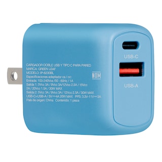 Foto 1 | Cargador Green Leaf Ip-6230bl Usb Y Tipo C 3 Ah