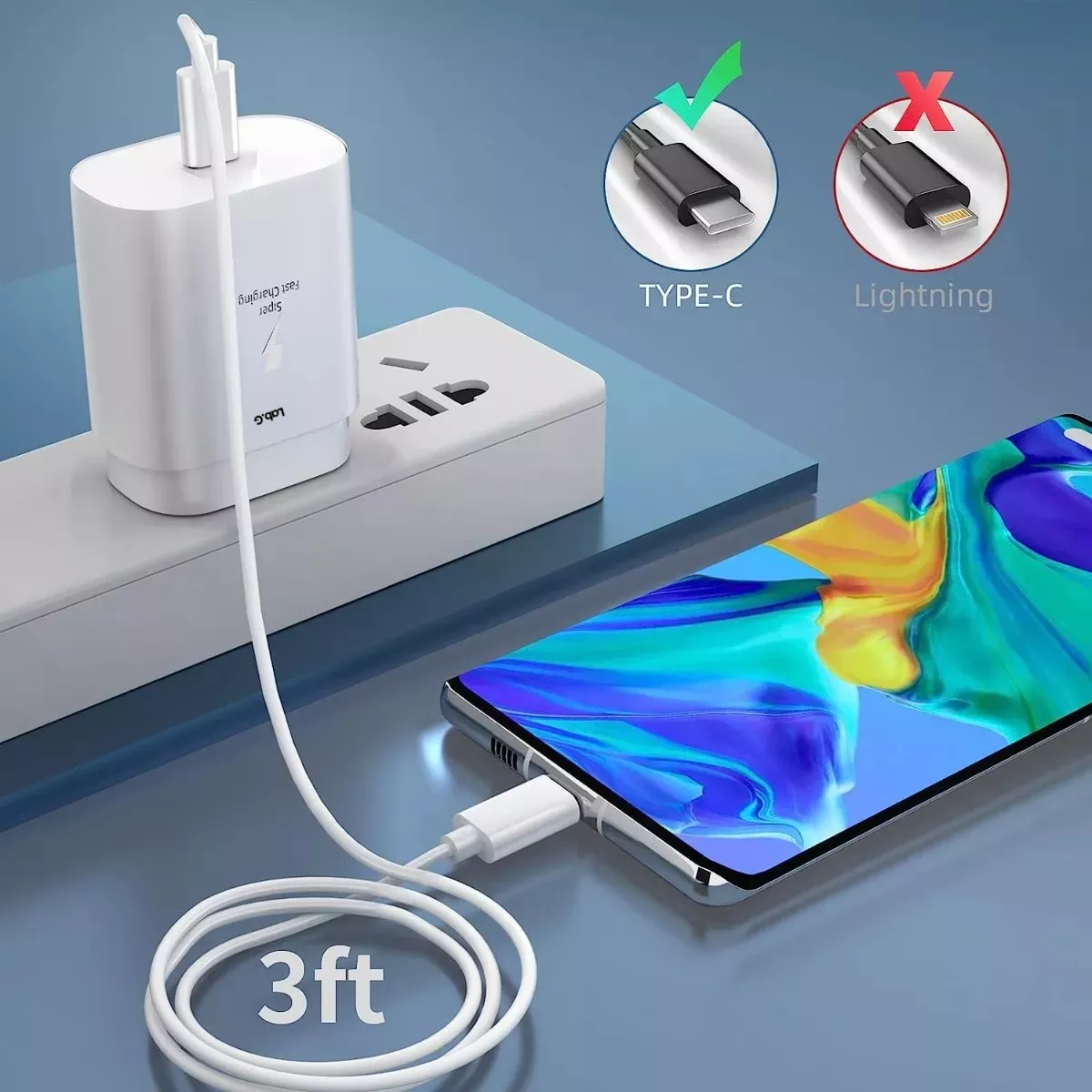 Foto 2 | Cargador Rápido Tipo C De 25w Para Samsung Galaxy Con Cable Blanco