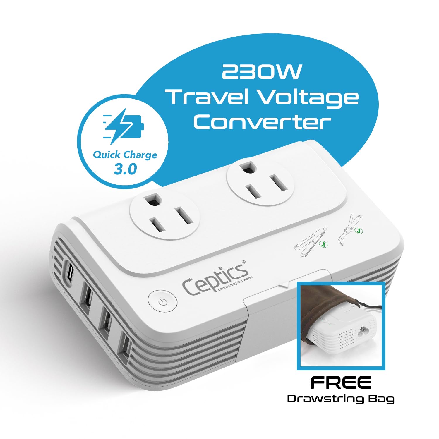Foto 4 pulgar | Convertidor De Voltaje Ceptics De 200 W, 220 V A 110 V Con 4 Usb Pd De 18 W - Venta Internacional.