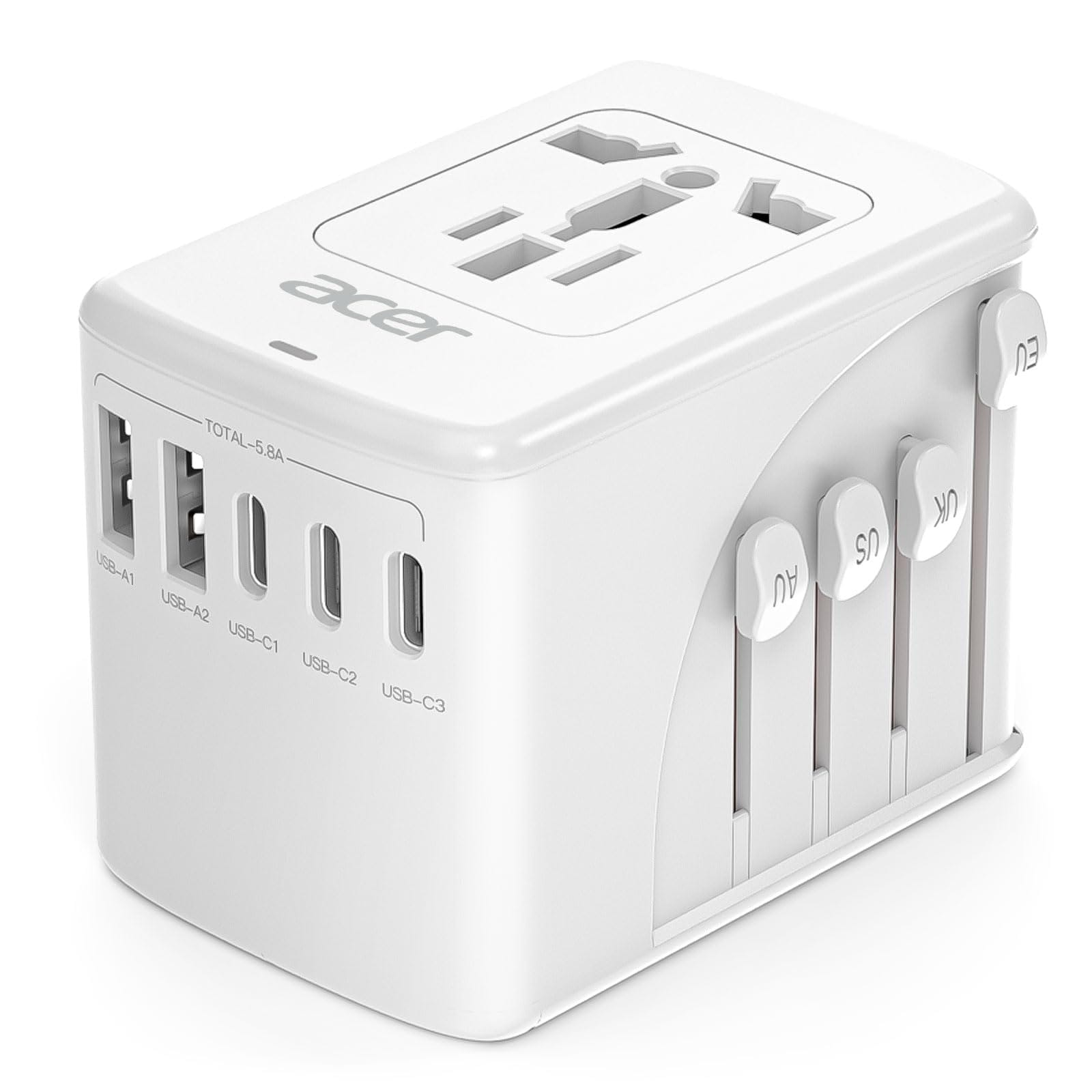 Adaptador De Enchufe De Viaje Acer Universal Con 5 Puertos Usb 5,8 A, Color Blanco - Venta Internacional. $675