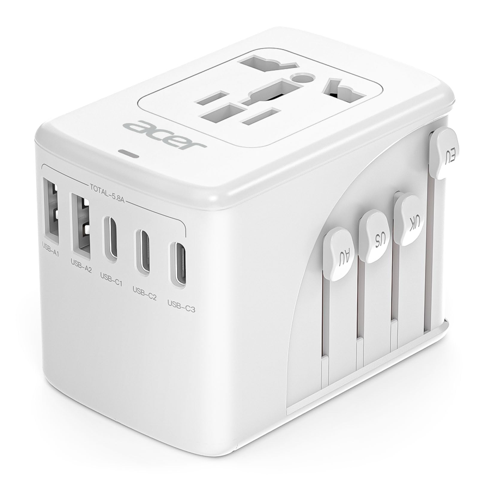 Adaptador De Enchufe De Viaje Acer Universal Con 5 Puertos Usb 5,8 A, Color Blanco - Venta Internacional.