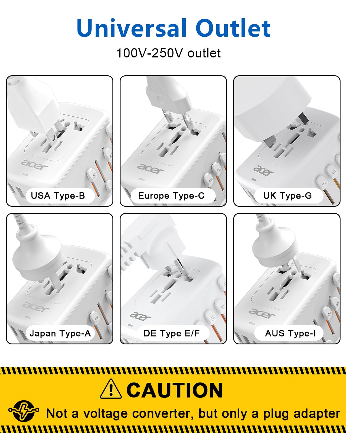 Foto 6 pulgar | Adaptador De Enchufe De Viaje Acer Universal Con 5 Puertos Usb 5,8 A, Color Blanco - Venta Internacional.