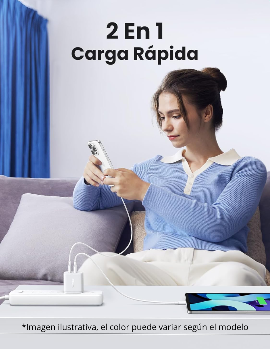 Foto 3 pulgar | Cargador 2 En 1 Ugreen Carga Rápida 20w Negro 1 Usb C, 1 Usb A