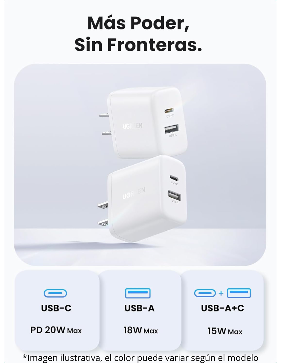 Foto 5 pulgar | Cargador 2 En 1 Ugreen Carga Rápida 20w Negro 1 Usb C, 1 Usb A