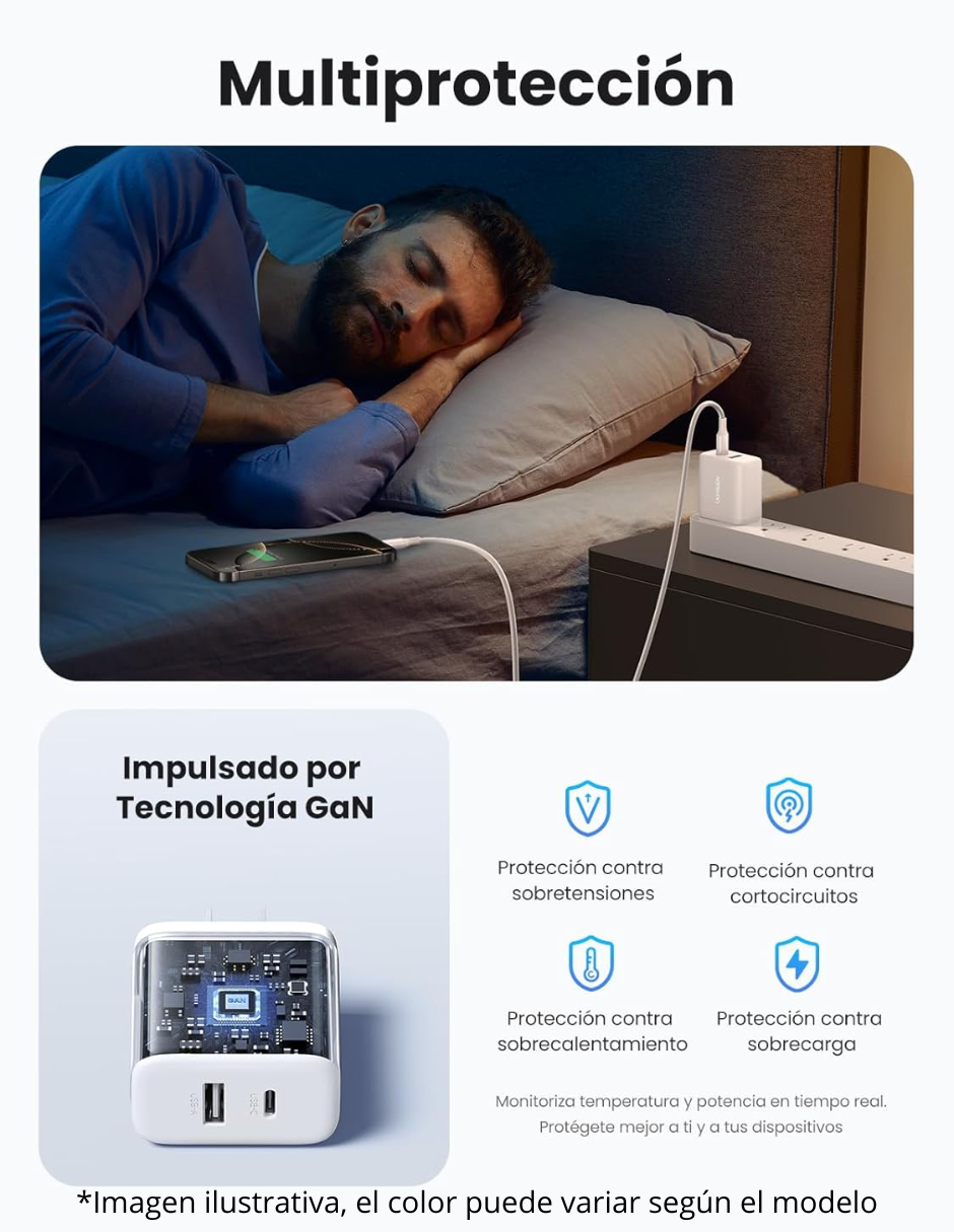 Foto 9 pulgar | Cargador 2 En 1 Ugreen Carga Rápida 20w Negro 1 Usb C, 1 Usb A