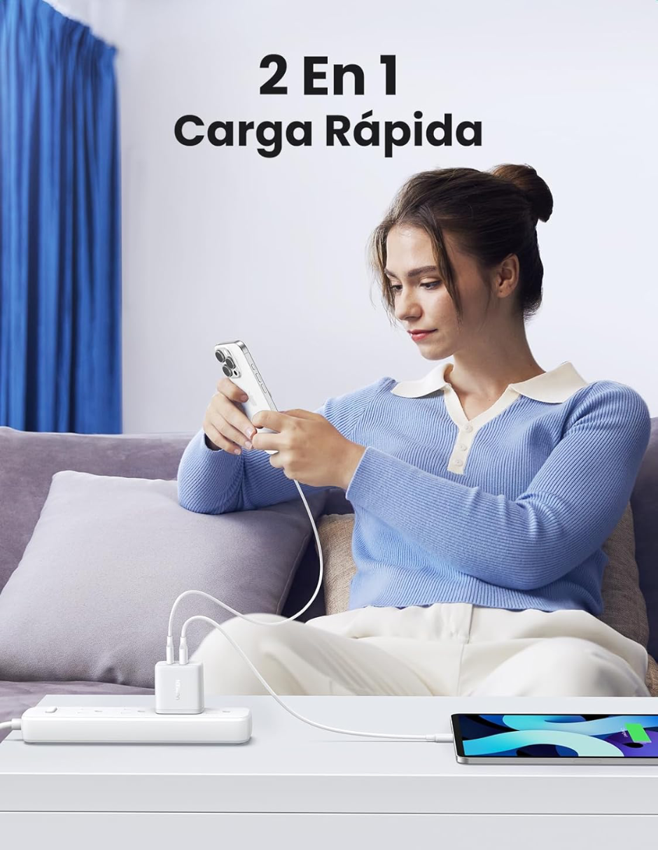 Foto 3 pulgar | Cargador 2 En 1 Ugreen Carga Rápida 20w Blanco 1 Usb C, 1 Usb A