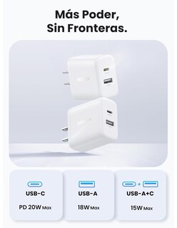Foto 4 | Cargador 2 En 1 Ugreen Carga Rápida 20w Blanco 1 Usb C, 1 Usb A