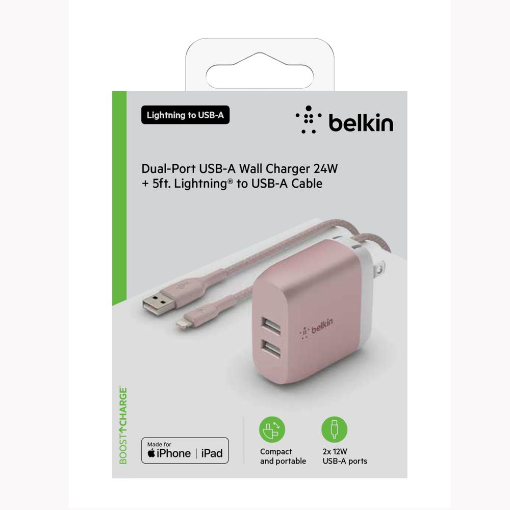 Foto 4 | Cargador De Pared 2 Puertos Lightnig - Usb A Belkin