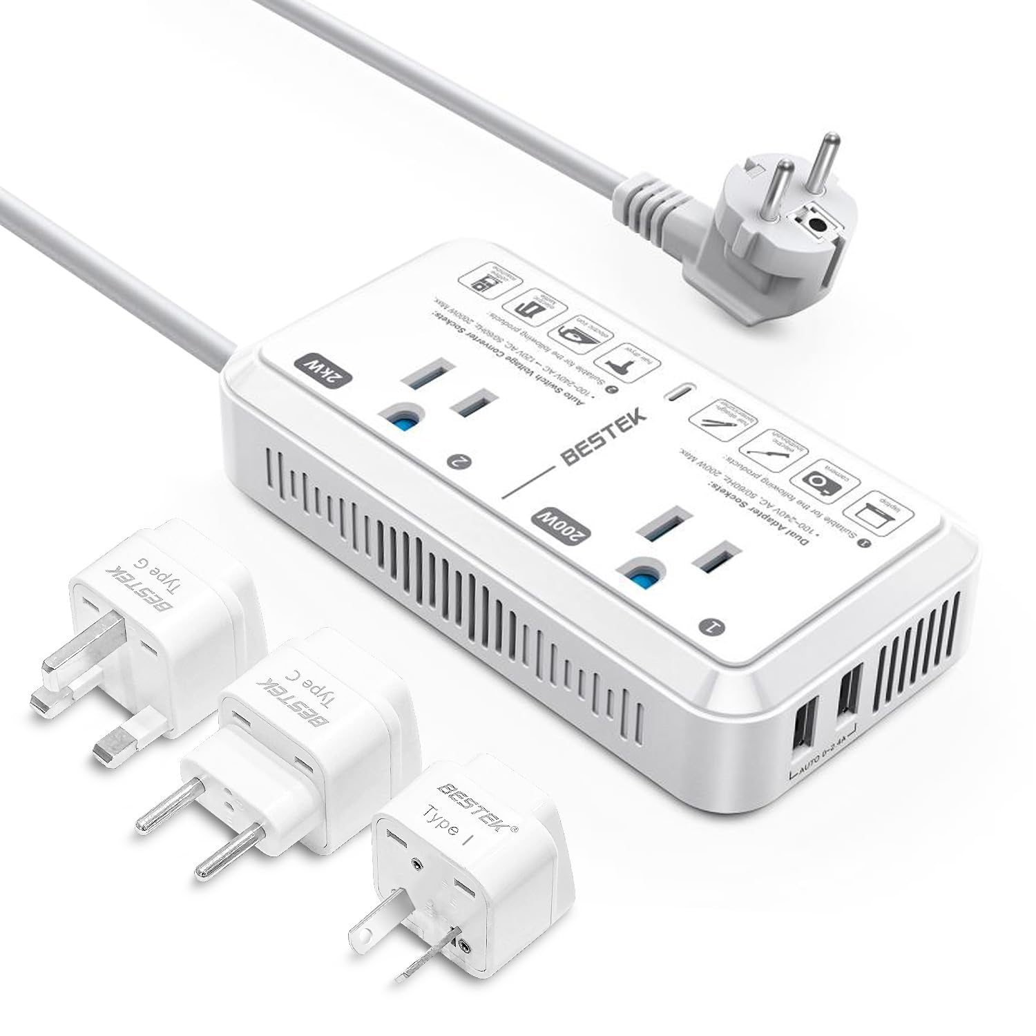 Foto 2 pulgar | Adaptador De Viaje, Convertidor De Voltaje De 220 V A 110 V, 2000 W Con Usb - Venta Internacional.