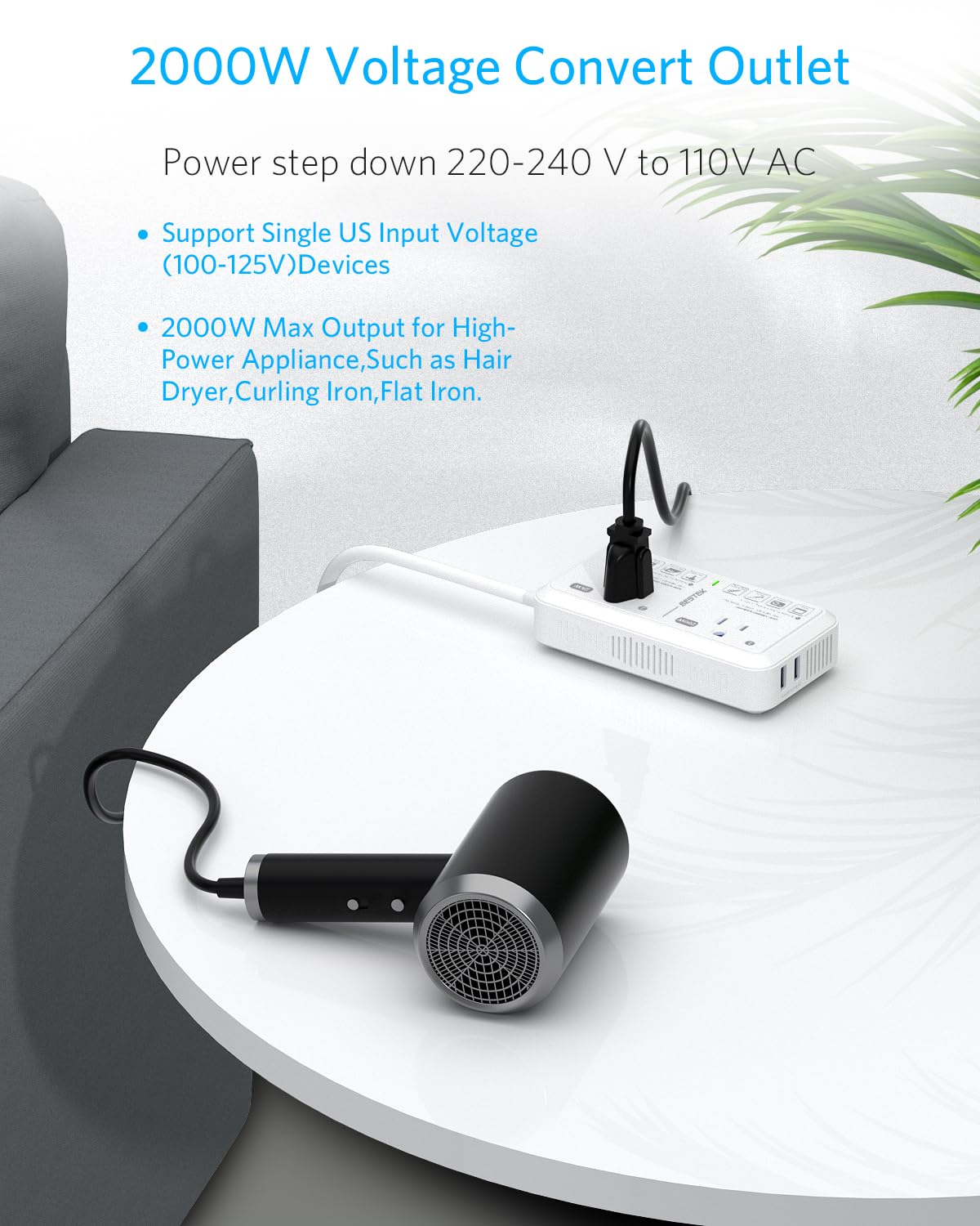 Foto 5 pulgar | Adaptador De Viaje, Convertidor De Voltaje De 220 V A 110 V, 2000 W Con Usb - Venta Internacional.