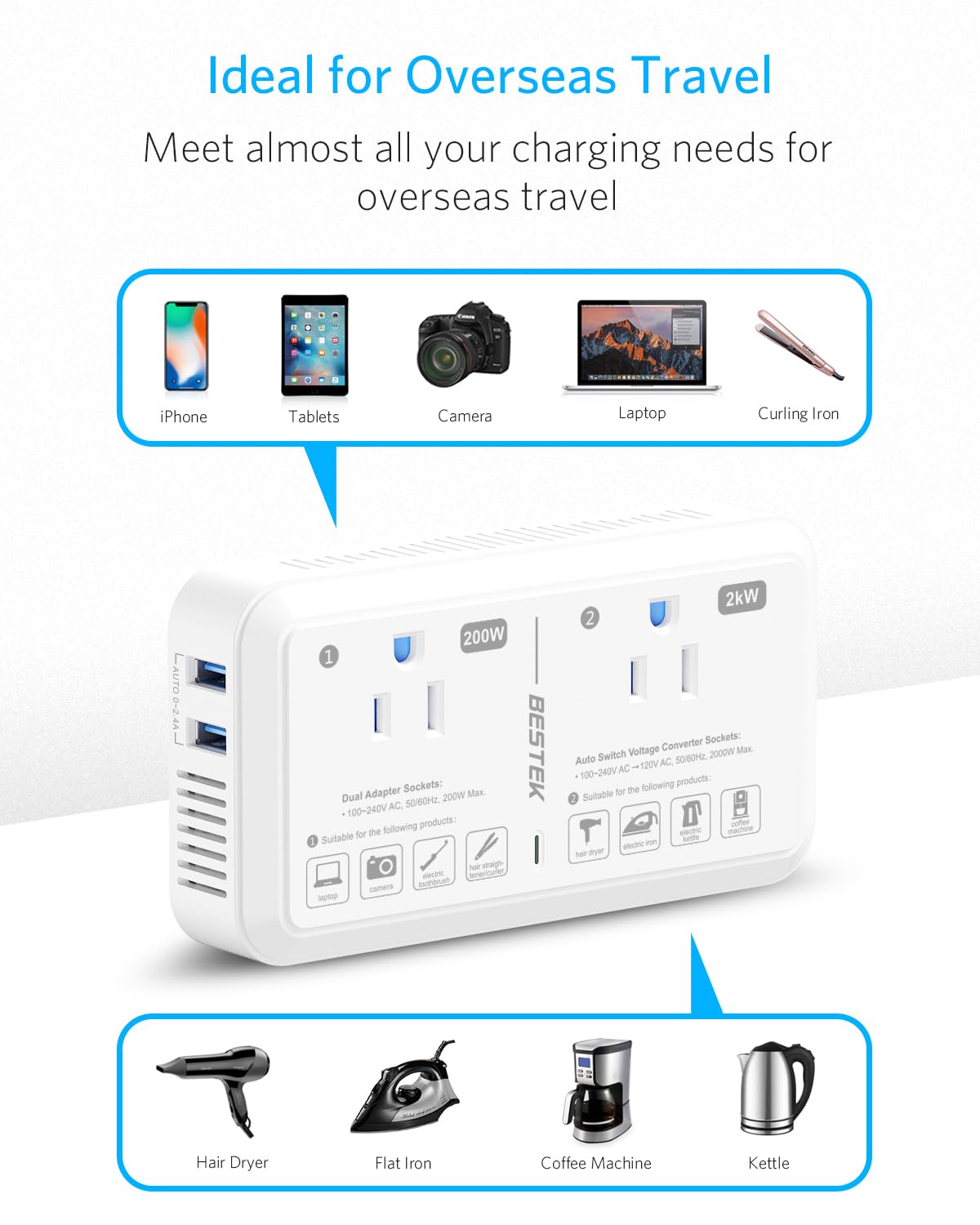 Foto 8 pulgar | Adaptador De Viaje, Convertidor De Voltaje De 220 V A 110 V, 2000 W Con Usb - Venta Internacional.