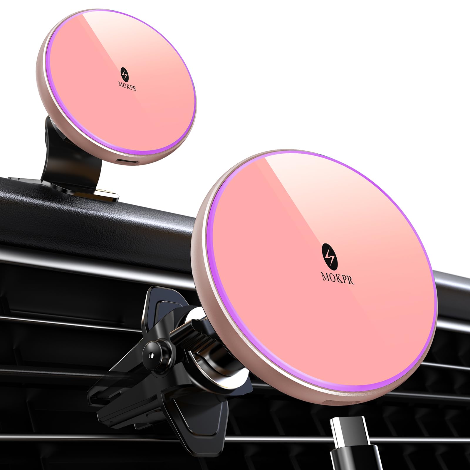 Foto 2 pulgar | Cargador Magnético De Coche Mokpr Inalámbrico De 15 W Para Iphone, Color Rosa - Venta Internacional.