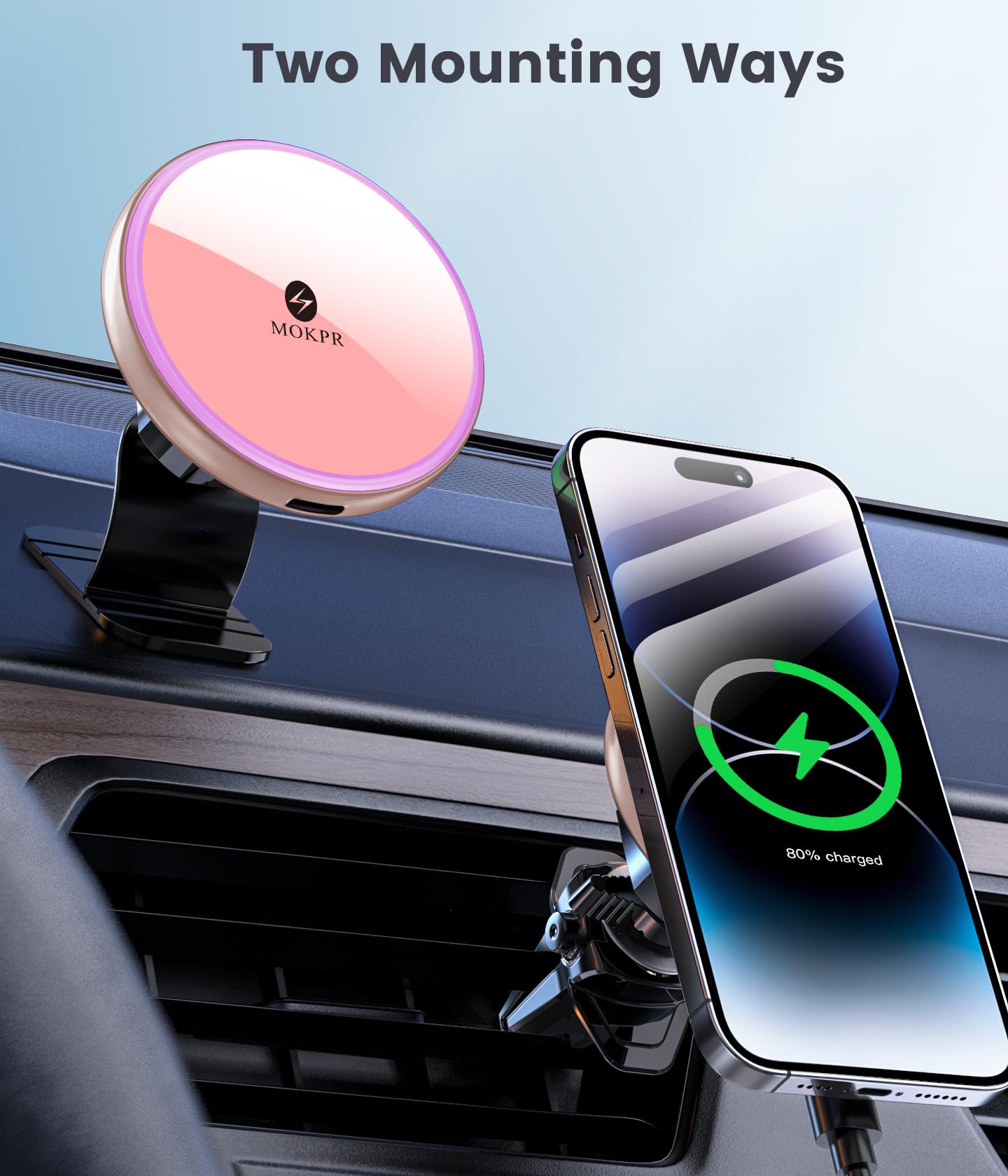 Foto 3 pulgar | Cargador Magnético De Coche Mokpr Inalámbrico De 15 W Para Iphone, Color Rosa - Venta Internacional.
