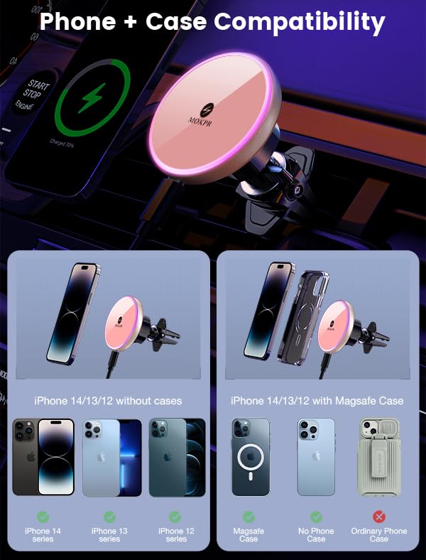 Foto 4 pulgar | Cargador Magnético De Coche Mokpr Inalámbrico De 15 W Para Iphone, Color Rosa - Venta Internacional.