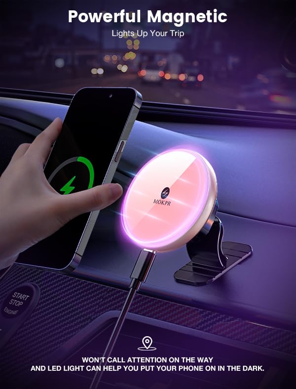 Foto 6 pulgar | Cargador Magnético De Coche Mokpr Inalámbrico De 15 W Para Iphone, Color Rosa - Venta Internacional.