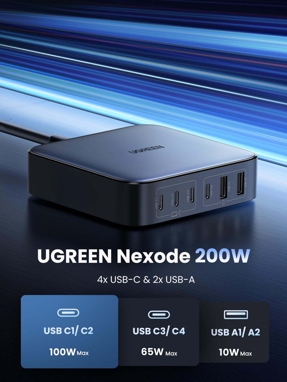 Foto 3 pulgar | Cargador Ugreen Usb C Nexode De 6 Puertos Gan De 200 W Para Macbook Pro/air - Venta Internacional.