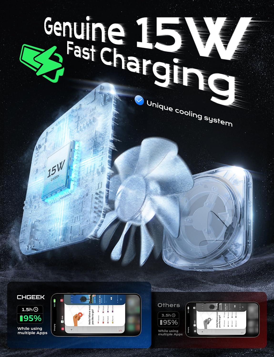 Foto 5 pulgar | Cargador De Coche Chgeek Magsafe De 15 W Para Iphone Con Refrigeración - Venta Internacional.