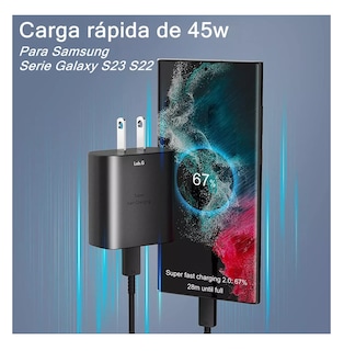 Foto 2 | Cargador Tipo C De 45w Para Samsung S23 S24 Ultra 2 Piezas Negros