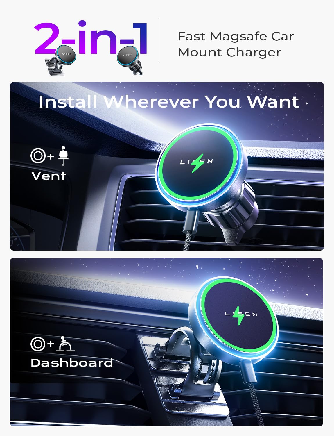 Foto 3 | Cargador De Coche Lisen Magsafe Inalámbrico Magsafe De 15 W Para Iphone 16 Pro Max - Venta Internacional.