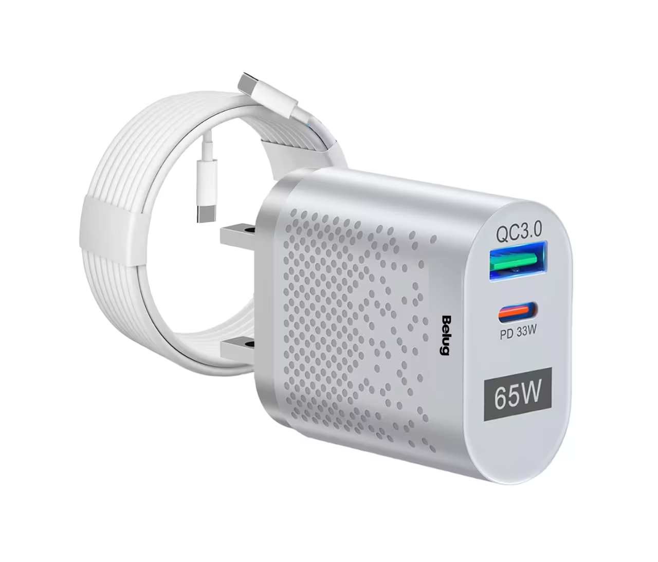 Foto 1 | Cargador Carga Rápida 2 Usb 65 W Con Cable Tipo C Belug, Gris
