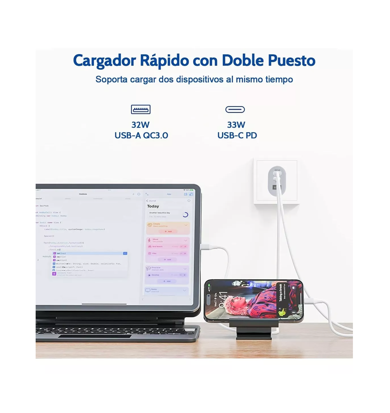Foto 4 pulgar | Cargador Carga Rápida 2 Usb 65 W Con Cable Tipo C Belug, Gris