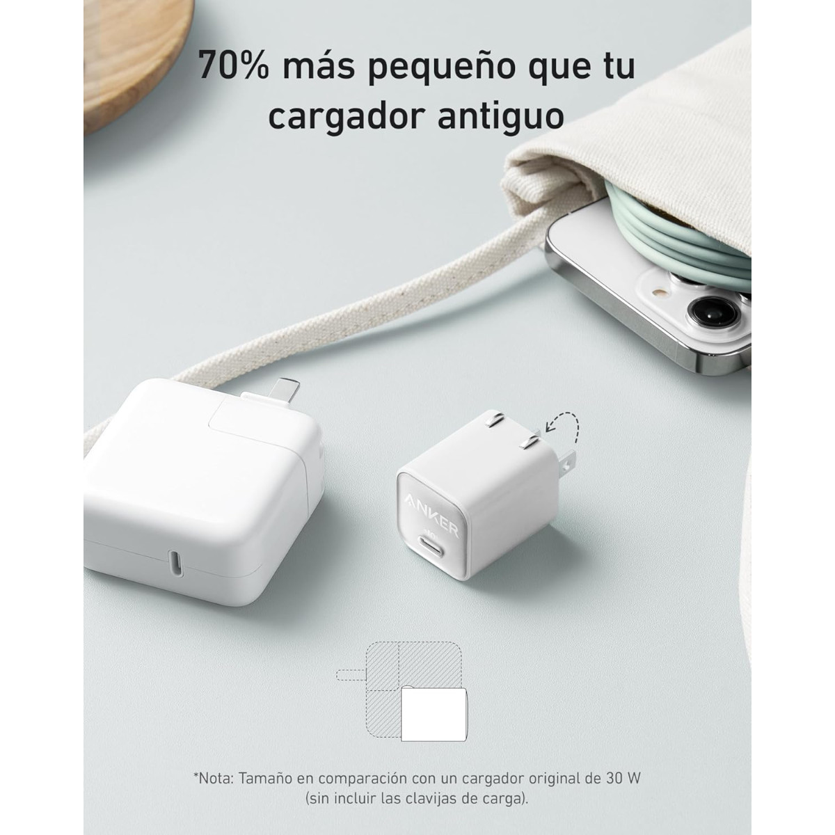 Foto 5 pulgar | Cargador De Pared Anker 30w Usb-c Inteligencia Iq3 Blanco