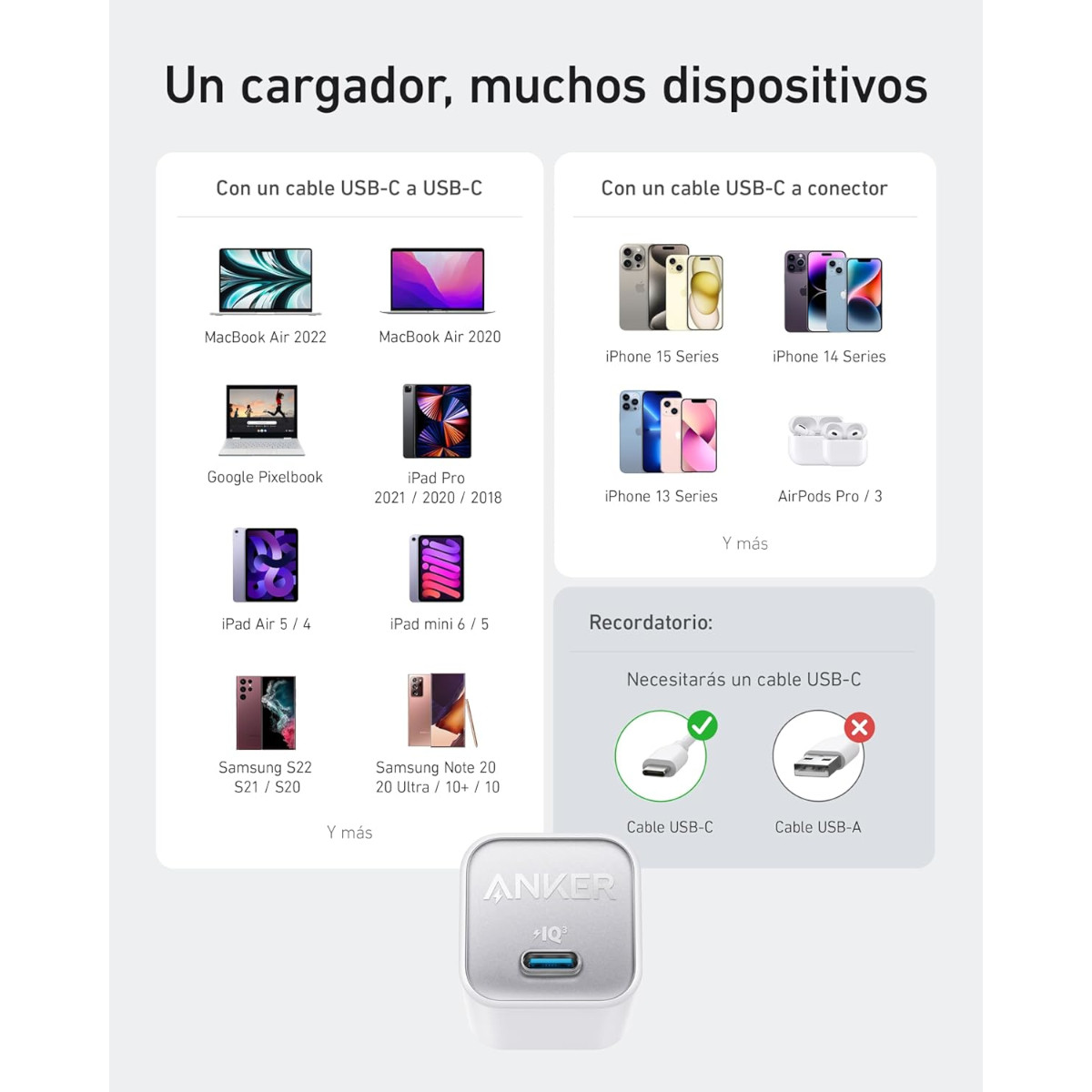 Foto 6 pulgar | Cargador De Pared Anker 30w Usb-c Inteligencia Iq3 Blanco