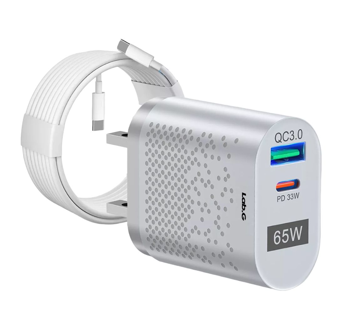 Foto 1 | Cargador de Carga Rápida 2 Usb 65 W con Cable Tipo C Gris