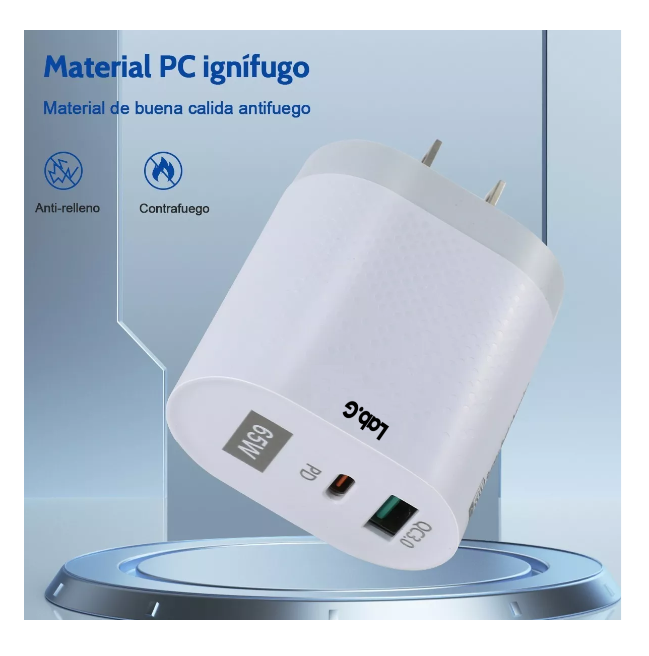 Foto 5 pulgar | Cargador de Carga Rápida 2 Usb 65 W con Cable Tipo C Gris