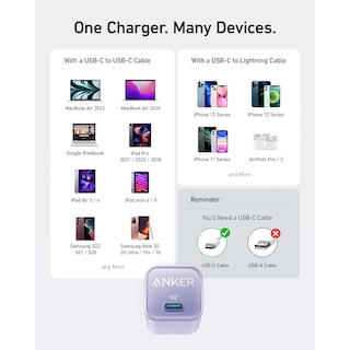 Foto 3 | Cargador De Pared Anker 30w Usb-c Inteligencia Iq3 Violeta