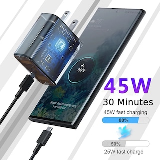 Foto 2 | 45w Cargador 2m Tipo C Súper Rápida Para Samsung S25/s24 Ult Negro