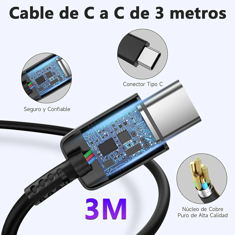 Foto 3 | 45w Cargador 2m Tipo C Súper Rápida Para Samsung S25/s24 Ult Negro