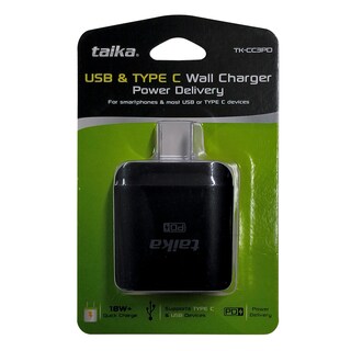 Foto 2 | Cargador De Pared Usb Y Tipo C Qc 18w Taika Tk-cc3pd Negro